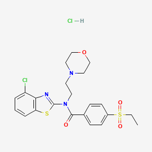 molecular formula C22H25Cl2N3O4S2 B2851482 N-(4-CHLORO-1,3-BENZOTHIAZOL-2-YL)-4-(ETHANESULFONYL)-N-[2-(MORPHOLIN-4-YL)ETHYL]BENZAMIDE HYDROCHLORIDE CAS No. 1215481-85-8