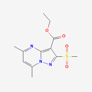 molecular formula C12H15N3O4S B2851491 Ethyl 5,7-dimethyl-2-(methylsulfonyl)pyrazolo[1,5-a]pyrimidine-3-carboxylate CAS No. 860464-45-5