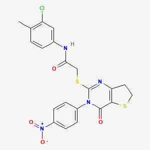 molecular formula C21H17ClN4O4S2 B2851500 N-(3-chloro-4-methylphenyl)-2-{[3-(4-nitrophenyl)-4-oxo-3H,4H,6H,7H-thieno[3,2-d]pyrimidin-2-yl]sulfanyl}acetamide CAS No. 850916-06-2
