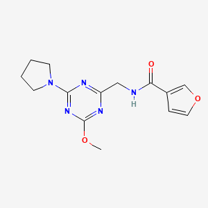 molecular formula C14H17N5O3 B2851542 N-((4-methoxy-6-(pyrrolidin-1-yl)-1,3,5-triazin-2-yl)methyl)furan-3-carboxamide CAS No. 2034269-78-6