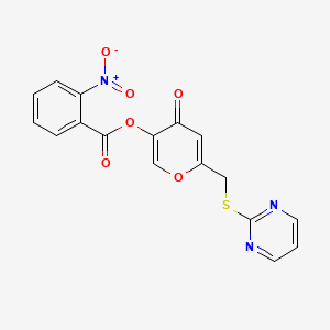 [4-Oxo-6-(pyrimidin-2-ylsulfanylmethyl)pyran-3-yl] 2-nitrobenzoate
