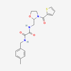 molecular formula C19H21N3O4S B2851589 N1-(4-methylbenzyl)-N2-((3-(thiophene-2-carbonyl)oxazolidin-2-yl)methyl)oxalamide CAS No. 874805-74-0