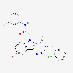molecular formula C25H17Cl2FN4O2 B2851603 2-(3-(2-chlorobenzyl)-8-fluoro-4-oxo-3H-pyrimido[5,4-b]indol-5(4H)-yl)-N-(3-chlorophenyl)acetamide CAS No. 1185026-34-9