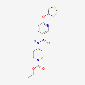molecular formula C18H25N3O4S B2851607 ethyl 4-[6-(thiolan-3-yloxy)pyridine-3-amido]piperidine-1-carboxylate CAS No. 2034619-85-5