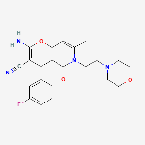 molecular formula C22H23FN4O3 B2851611 2-amino-4-(3-fluorophenyl)-7-methyl-6-(2-morpholinoethyl)-5-oxo-5,6-dihydro-4H-pyrano[3,2-c]pyridine-3-carbonitrile CAS No. 758701-55-2