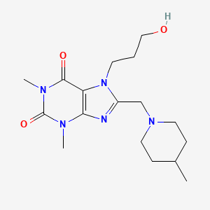 molecular formula C17H27N5O3 B2851617 7-(3-hydroxypropyl)-1,3-dimethyl-8-[(4-methylpiperidin-1-yl)methyl]-3,7-dihydro-1H-purine-2,6-dione CAS No. 851941-43-0