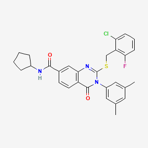 molecular formula C29H27ClFN3O2S B2851634 2-((2-chloro-6-fluorobenzyl)thio)-N-cyclopentyl-3-(3,5-dimethylphenyl)-4-oxo-3,4-dihydroquinazoline-7-carboxamide CAS No. 1115396-83-2