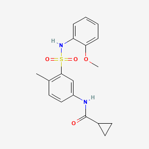 molecular formula C18H20N2O4S B2851635 N-{3-[(2-甲氧苯基)磺酰基]-4-甲苯基}环丙烷甲酰胺 CAS No. 924138-80-7