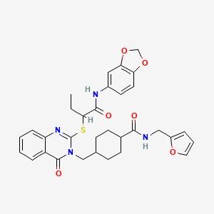 molecular formula C32H34N4O6S B2851646 4-{[2-({1-[(1,3-benzodioxol-5-ylamino)carbonyl]propyl}thio)-4-oxoquinazolin-3(4H)-yl]methyl}-N-(2-furylmethyl)cyclohexanecarboxamide CAS No. 444184-81-0