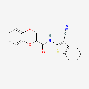 molecular formula C18H16N2O3S B2851656 N-(3-CYANO-4,5,6,7-TETRAHYDRO-1-BENZOTHIOPHEN-2-YL)-2,3-DIHYDRO-1,4-BENZODIOXINE-2-CARBOXAMIDE CAS No. 451517-65-0