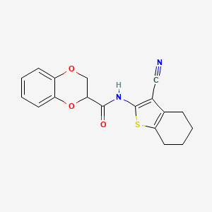 molecular formula C18H16N2O3S B2851656 N-(3-cyano-4,5,6,7-tetrahydro-1-benzothiophen-2-yl)-2,3-dihydro-1,4-benzodioxine-3-carboxamide CAS No. 451517-65-0