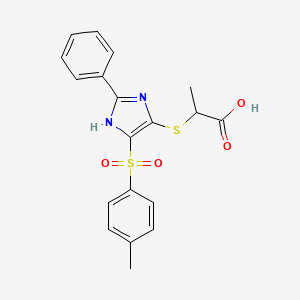 molecular formula C19H18N2O4S2 B2851661 2-{[4-(4-methylbenzenesulfonyl)-2-phenyl-1H-imidazol-5-yl]sulfanyl}propanoic acid CAS No. 931733-92-5