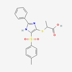 molecular formula C19H18N2O4S2 B2851661 2-((2-phenyl-4-tosyl-1H-imidazol-5-yl)thio)propanoic acid CAS No. 931733-92-5