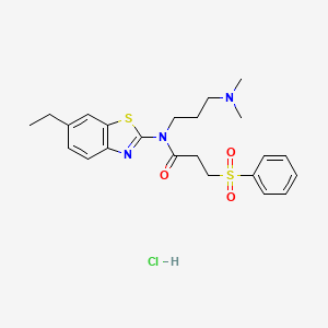 N-(3-(dimethylamino)propyl)-N-(6-ethylbenzo[d]thiazol-2-yl)-3-(phenylsulfonyl)propanamide hydrochloride