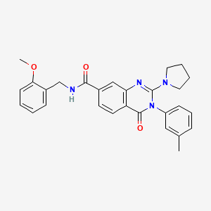 molecular formula C28H28N4O3 B2851679 N-[(2-methoxyphenyl)methyl]-3-(3-methylphenyl)-4-oxo-2-(pyrrolidin-1-yl)-3,4-dihydroquinazoline-7-carboxamide CAS No. 1251568-61-2