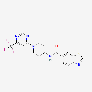 molecular formula C19H18F3N5OS B2851684 N-(1-(2-methyl-6-(trifluoromethyl)pyrimidin-4-yl)piperidin-4-yl)benzo[d]thiazole-6-carboxamide CAS No. 2034438-74-7