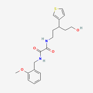 molecular formula C19H24N2O4S B2851695 N-[5-hydroxy-3-(thiophen-3-yl)pentyl]-N'-[(2-methoxyphenyl)methyl]ethanediamide CAS No. 2097866-06-1