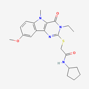 molecular formula C21H26N4O3S B2851699 N-环戊基-2-(3-乙基-8-甲氧基-5-甲基-4-氧代嘧啶并[5,4-b]吲哚-2-基)硫代乙酰胺 CAS No. 1112301-15-1
