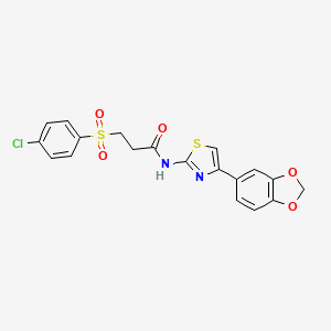 molecular formula C19H15ClN2O5S2 B2851700 N-(4-(苯并[d][1,3]二氧杂环-5-基)噻唑-2-基)-3-((4-氯苯基)磺酰基)丙酰胺 CAS No. 898414-58-9