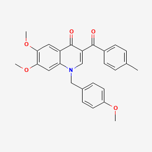 molecular formula C27H25NO5 B2851701 6,7-Dimethoxy-1-[(4-methoxyphenyl)methyl]-3-(4-methylbenzoyl)quinolin-4-one CAS No. 866808-33-5