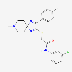 molecular formula C23H25ClN4OS B2851703 N-(3-chlorophenyl)-2-((8-methyl-3-(p-tolyl)-1,4,8-triazaspiro[4.5]deca-1,3-dien-2-yl)thio)acetamide CAS No. 1189667-40-0