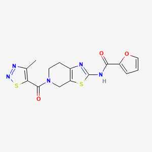 molecular formula C15H13N5O3S2 B2851706 N-(5-(4-methyl-1,2,3-thiadiazole-5-carbonyl)-4,5,6,7-tetrahydrothiazolo[5,4-c]pyridin-2-yl)furan-2-carboxamide CAS No. 1351632-06-8
