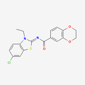 molecular formula C18H15ClN2O3S B2851709 (E)-N-(6-chloro-3-ethylbenzo[d]thiazol-2(3H)-ylidene)-2,3-dihydrobenzo[b][1,4]dioxine-6-carboxamide CAS No. 865544-14-5