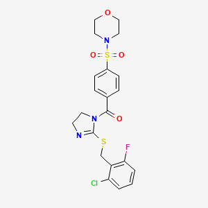 molecular formula C21H21ClFN3O4S2 B2851713 (2-((2-chloro-6-fluorobenzyl)thio)-4,5-dihydro-1H-imidazol-1-yl)(4-(morpholinosulfonyl)phenyl)methanone CAS No. 851803-05-9