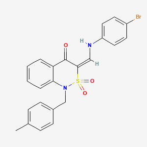 molecular formula C23H19BrN2O3S B2851719 (3E)-3-{[(4-bromophenyl)amino]methylene}-1-(4-methylbenzyl)-1H-2,1-benzothiazin-4(3H)-one 2,2-dioxide CAS No. 893311-73-4
