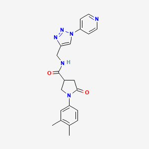 molecular formula C21H22N6O2 B2851720 1-(3,4-dimethylphenyl)-5-oxo-N-((1-(pyridin-4-yl)-1H-1,2,3-triazol-4-yl)methyl)pyrrolidine-3-carboxamide CAS No. 2034311-65-2