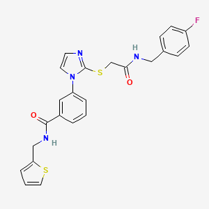 molecular formula C24H21FN4O2S2 B2851723 3-(2-((2-((4-fluorobenzyl)amino)-2-oxoethyl)thio)-1H-imidazol-1-yl)-N-(thiophen-2-ylmethyl)benzamide CAS No. 1115440-08-8
