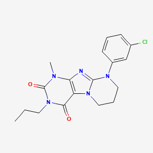 molecular formula C18H20ClN5O2 B2851724 9-(3-chlorophenyl)-1-methyl-3-propyl-6,7,8,9-tetrahydropyrimido[2,1-f]purine-2,4(1H,3H)-dione CAS No. 876899-90-0