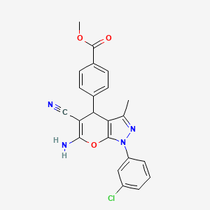 molecular formula C22H17ClN4O3 B2851728 Methyl 4-[6-amino-1-(3-chlorophenyl)-5-cyano-3-methyl-1,4-dihydropyrano[2,3-c]pyrazol-4-yl]benzoate CAS No. 327067-26-5