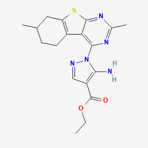 Ethyl 5-amino-1-(2,7-dimethyl-5,6,7,8-tetrahydro-[1]benzothiolo[2,3-d]pyrimidin-4-yl)pyrazole-4-carboxylate
