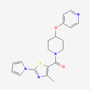 molecular formula C19H20N4O2S B2851749 (4-methyl-2-(1H-pyrrol-1-yl)thiazol-5-yl)(4-(pyridin-4-yloxy)piperidin-1-yl)methanone CAS No. 2034429-24-6