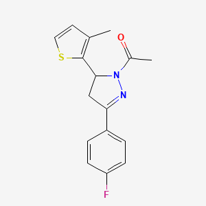 molecular formula C16H15FN2OS B2851776 1-(3-(4-氟苯基)-5-(3-甲硫代吩-2-基)-4,5-二氢-1H-吡唑-1-基)乙酮 CAS No. 1040644-73-2