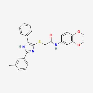 molecular formula C26H23N3O3S B2851779 N-(2,3-Dihydro-1,4-benzodioxin-6-YL)-2-{[2-(3-methylphenyl)-5-phenyl-1H-imidazol-4-YL]sulfanyl}acetamide CAS No. 865657-60-9