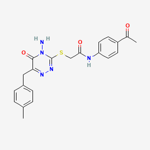 molecular formula C21H21N5O3S B2851786 N-(4-acetylphenyl)-2-((4-amino-6-(4-methylbenzyl)-5-oxo-4,5-dihydro-1,2,4-triazin-3-yl)thio)acetamide CAS No. 896167-42-3