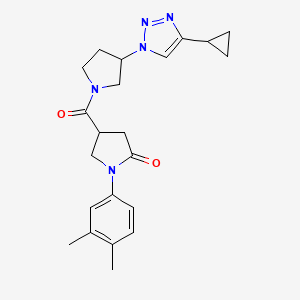 molecular formula C22H27N5O2 B2851789 4-(3-(4-cyclopropyl-1H-1,2,3-triazol-1-yl)pyrrolidine-1-carbonyl)-1-(3,4-dimethylphenyl)pyrrolidin-2-one CAS No. 2034222-95-0