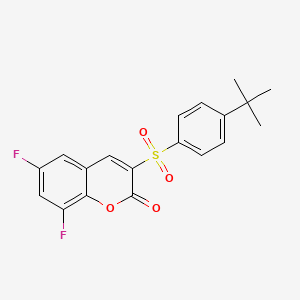 molecular formula C19H16F2O4S B2851792 3-(4-叔丁基苯基)磺酰基-6,8-二氟色满-2-酮 CAS No. 902506-97-2