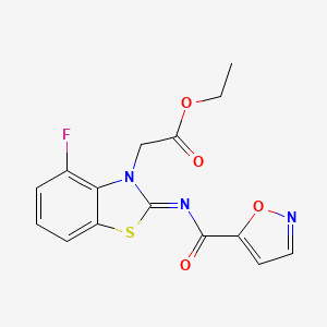 molecular formula C15H12FN3O4S B2851796 (Z)-ethyl 2-(4-fluoro-2-((isoxazole-5-carbonyl)imino)benzo[d]thiazol-3(2H)-yl)acetate CAS No. 1007076-10-9