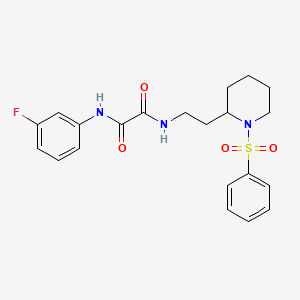 molecular formula C21H24FN3O4S B2851832 N1-(3-fluorophenyl)-N2-(2-(1-(phenylsulfonyl)piperidin-2-yl)ethyl)oxalamide CAS No. 898449-77-9