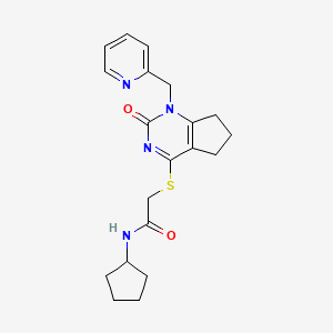 molecular formula C20H24N4O2S B2851864 N-cyclopentyl-2-((2-oxo-1-(pyridin-2-ylmethyl)-2,5,6,7-tetrahydro-1H-cyclopenta[d]pyrimidin-4-yl)thio)acetamide CAS No. 946270-98-0