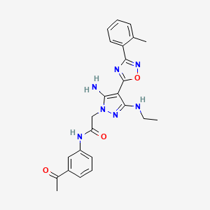 molecular formula C24H25N7O3 B2851878 N-(3-acetylphenyl)-2-(5-amino-3-(ethylamino)-4-(3-(o-tolyl)-1,2,4-oxadiazol-5-yl)-1H-pyrazol-1-yl)acetamide CAS No. 1172052-03-7