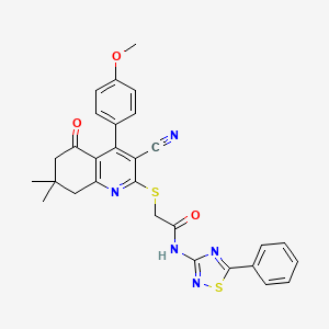 2-[[3-cyano-4-(4-methoxyphenyl)-7,7-dimethyl-5-oxo-6,8-dihydroquinolin-2-yl]sulfanyl]-N-(5-phenyl-1,2,4-thiadiazol-3-yl)acetamide