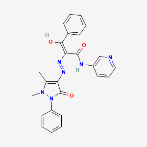 molecular formula C25H22N6O3 B2851891 (2Z)-2-[2-(1,5-dimethyl-3-oxo-2-phenyl-2,3-dihydro-1H-pyrazol-4-yl)hydrazinylidene]-3-oxo-3-phenyl-N-(pyridin-3-yl)propanamide CAS No. 307324-72-7