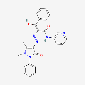 (2Z)-2-[2-(1,5-dimethyl-3-oxo-2-phenyl-2,3-dihydro-1H-pyrazol-4-yl)hydrazinylidene]-3-oxo-3-phenyl-N-(pyridin-3-yl)propanamide