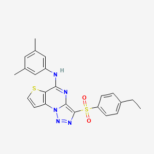 molecular formula C23H21N5O2S2 B2851932 N-(3,5-dimethylphenyl)-10-(4-ethylbenzenesulfonyl)-5-thia-1,8,11,12-tetraazatricyclo[7.3.0.0^{2,6}]dodeca-2(6),3,7,9,11-pentaen-7-amine CAS No. 892743-67-8