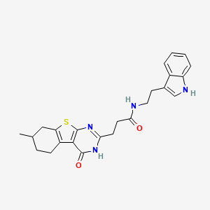 molecular formula C24H26N4O2S B2852051 N-(2-(1H-indol-3-yl)ethyl)-3-(7-methyl-4-oxo-3,4,5,6,7,8-hexahydrobenzo[4,5]thieno[2,3-d]pyrimidin-2-yl)propanamide CAS No. 1105236-34-7