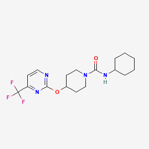 molecular formula C17H23F3N4O2 B2852076 N-cyclohexyl-4-{[4-(trifluoromethyl)pyrimidin-2-yl]oxy}piperidine-1-carboxamide CAS No. 2380142-66-3